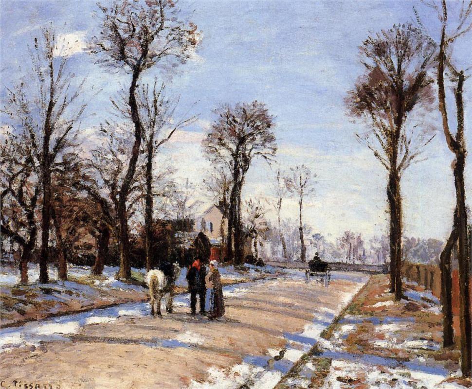 Street Winter Sunlight and Snow - Camille Pissarro Paintings